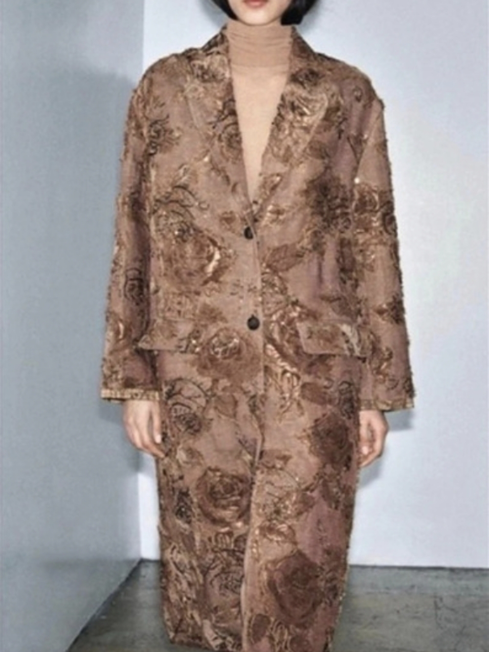 Zara Brushed Effect Limited Edition Brown Jacquard Coat NWOT